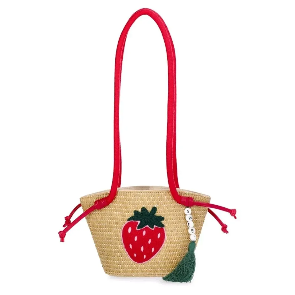 Wonder Nation Girls Strawberry Straw Crossbody Bag, red color